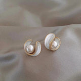 Chic Gold Earrings Featuring White Opal and Pearl Accents