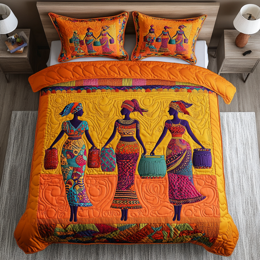 African 3-Piece Quilted Bedding Set NCU0VT171