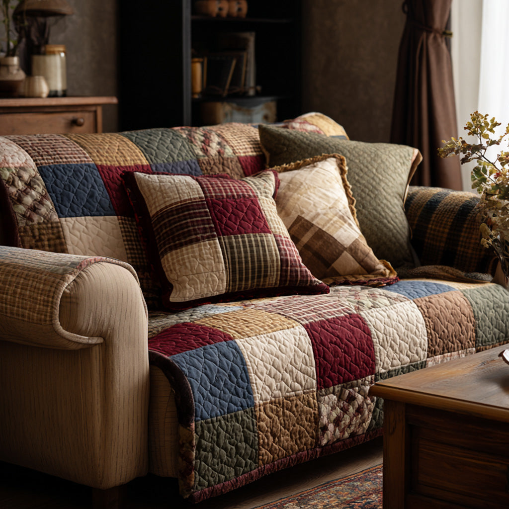 Farmhouse Patchwork Quilted Sofa Cover NCU0VT365