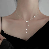 Celestial Silver Moon and Star Pendant Necklace