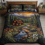Log Cabin 3-Piece Quilted Bedding Set NCU0VT221
