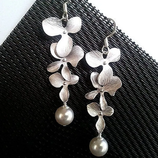Silver Petal Earrings with Matching Necklace