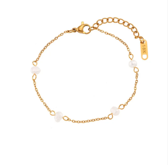 Stainless Steel Pearl Necklace and Bracelet Set