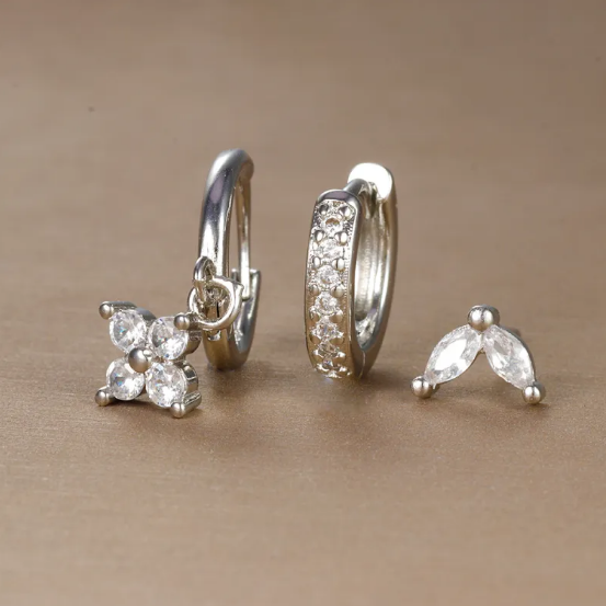 Diamond-Accented Floral Earrings Set