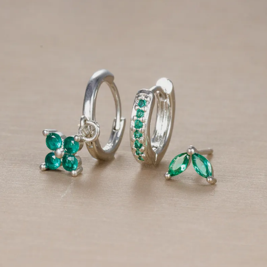 Diamond-Accented Floral Earrings Set