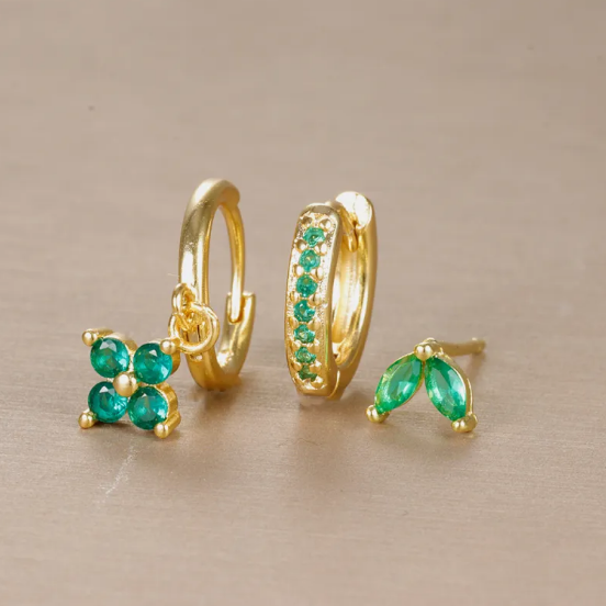 Diamond-Accented Floral Earrings Set