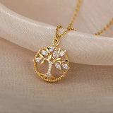 Gold Tree of Life Necklace Adorned with Zirconia
