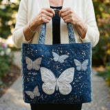 Quilted Tote Bag - Silver Butterfly
