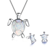 Opal and Silver Turtle Jewelry Set: Necklace and Earrings