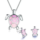 Opal and Silver Turtle Jewelry Set: Necklace and Earrings